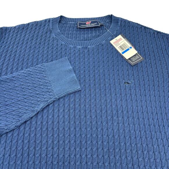 Vineyard Vines XL Navy Blue Cable Knit Long Sleeve Pullover Sweater NWT - Picture 1 of 6
